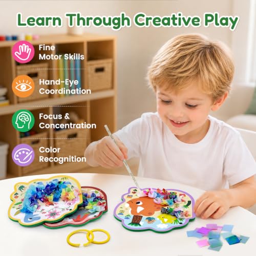 JoyCat Dinosaur Poke Art Kit for Kids, Reusable EVA Boards, Easy to Carry - color: Dinosaur World