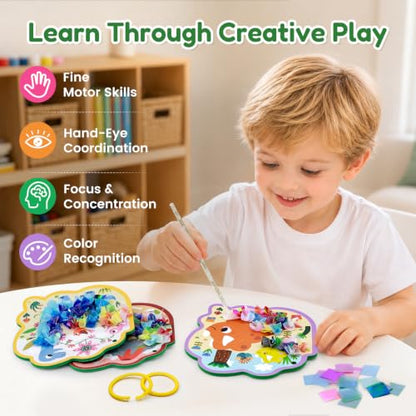 JoyCat Dinosaur Poke Art Kit for Kids, Reusable EVA Boards, Easy to Carry - color: Dinosaur World