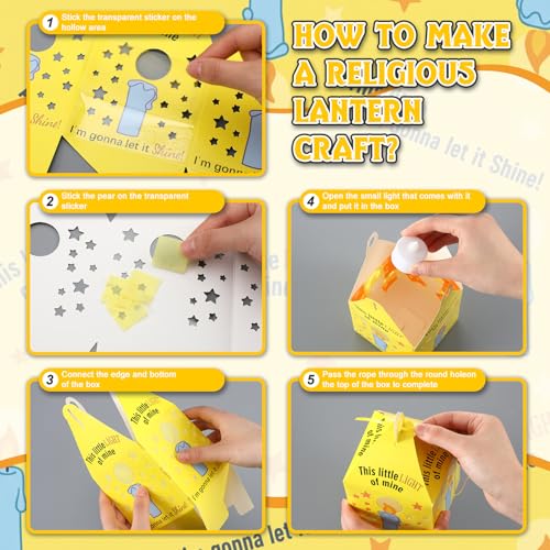 Simgoing 24 Sets Religious Candle Lantern Kit Sunday School Crafts - style: Light of Mine