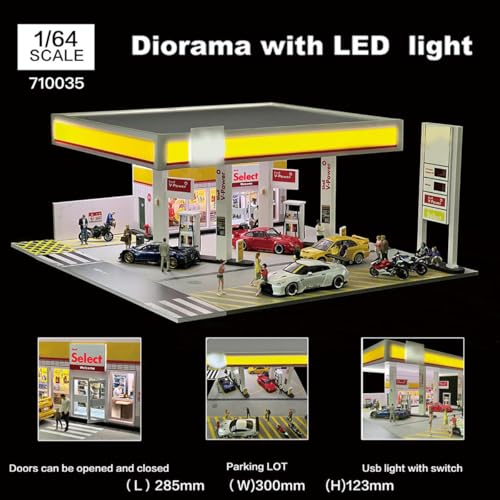 1/64 Scale Shell Gas Station Diorama Kit, Miniature Building Scene Model Set, Collectible Desk Decor for Home & Office (No Vehicles or Figures)