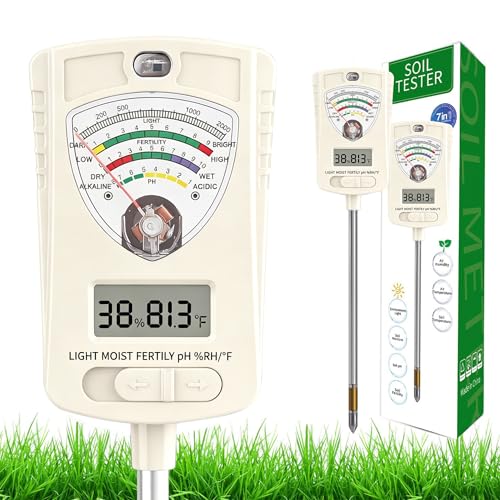 Soil Moisture Meter, 7-in-1 Soil Tester with Moisture/pH/Temperature/Sunlight/Air Humidity/Fertility, Soil Tester for Farming, Plants Gardening, Lawn, Gardening and Outdoor Plants - color: White 7 in 1