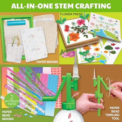 4M - STEAM Green Paper Crafts - Make Recycled Papers, Flower Pressing Art - Eco-Friendly STEAM Craft Paper Kit for Kids Ages 5+ - Learn Sustainability Through Creative Activities - style: Green Paper Craft