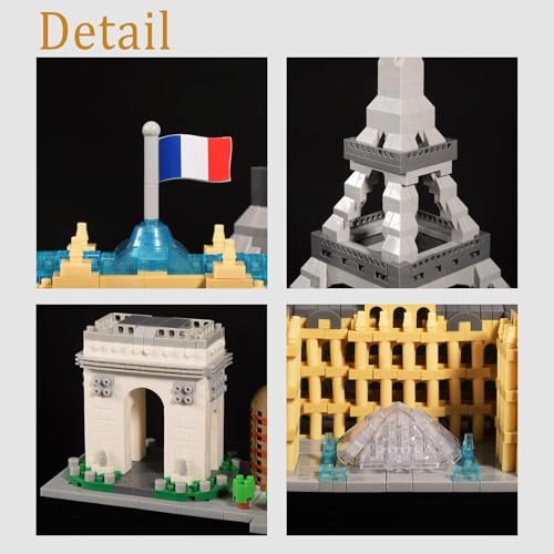 Paris Skyline Micro Building Blocks Set, Eiffel Tower & Louvre Model