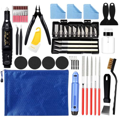 54PCS 3D Printer Tool Kit with Files, Deburring Tool and Electric Polisher - color: Blue 54pcs