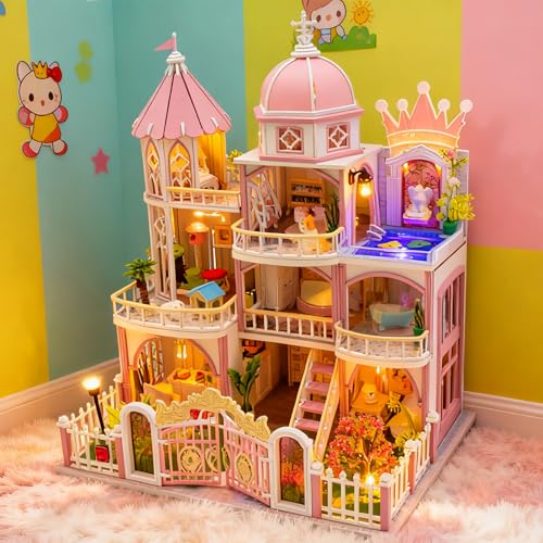 DIY Book Nook Kit with LED Light, Miniature Dollhouse, 3D Wooden Puzzle, Bookshelf Insert Decor Craft Gift (750 PCs Windsor Castle) - style: Windsor Castle 750pcs