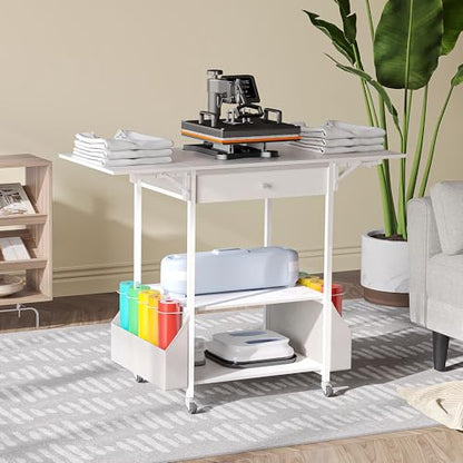Crafit Foldable Heat Press Table, Hold 36 Vinyl Rolls, Large with Wheels - color: Enlarged Size - White