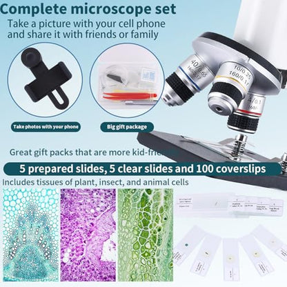 Microscope 40X-2500X Magnification with 4.3-inch Display, Wide-Angle 10X and 25X eyepieces, and Built-in 5-megapixel Camera for School Labs, Animal Husbandry (White) - color: white