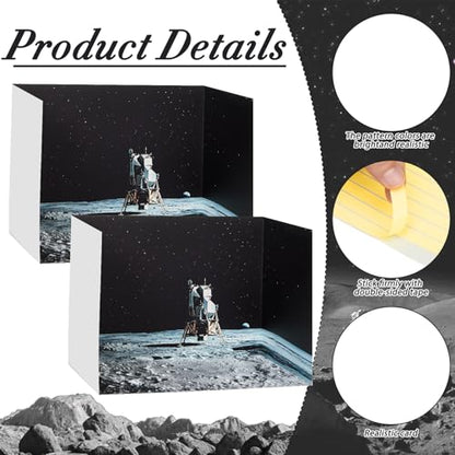 AmazingSpark 2 Set Moon Landing Themed Diorama Box and Lunar Surface Texture Decor, Moon Diorama Project Supplies Set, Cardboard Display Case Kit & Sticker with Double Sided Tapes for DIY Crafts - style: Moon Landing