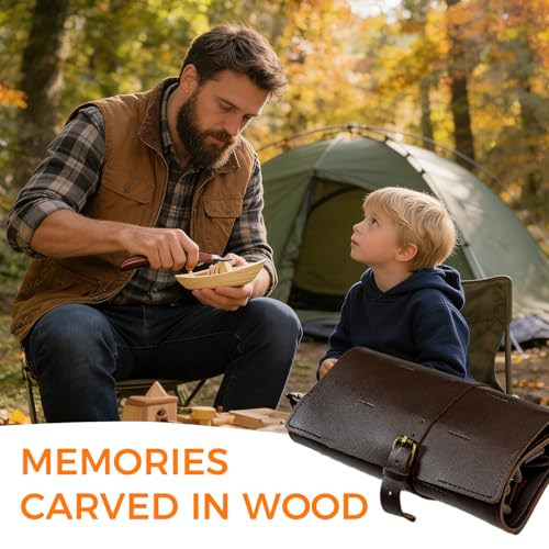 68-Piece Wood Carving Kit for Adults and Beginners, 16 Whittling Knives & Chisels, 8 Basswood Blocks, Leather Tool Roll, Safety Gloves, Paints and Templates, Carving Gift Set for Men