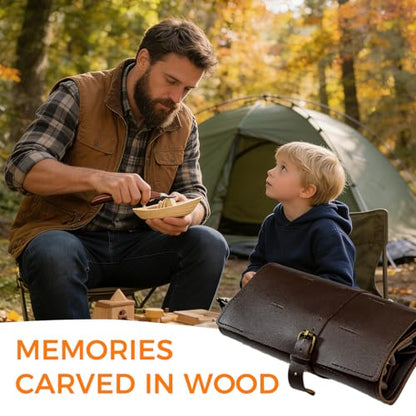 68-Piece Wood Carving Kit for Adults and Beginners, 16 Whittling Knives & Chisels, 8 Basswood Blocks, Leather Tool Roll, Safety Gloves, Paints and Templates, Carving Gift Set for Men