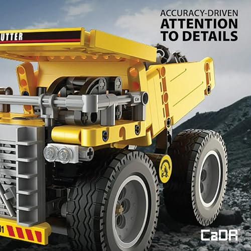CADA Bricks Heavy Duty Dump Truck Building Kit – 372 Pieces Construction Vehicle Toy with Tilting Bed, Steering Control, STEM Engineering Set - color: Yellow