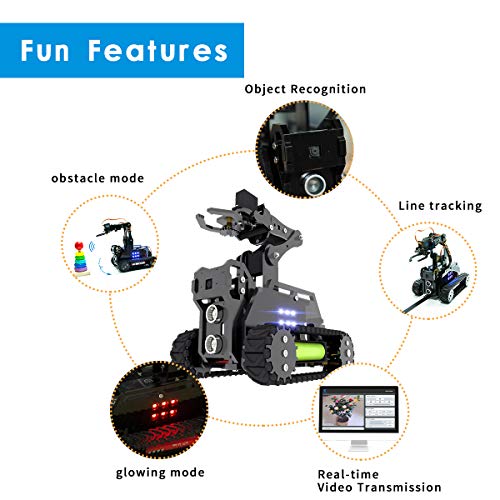 DIY Robot Model Kit for Raspberry Pi 4/3 Model B+/B WiFi Wireless Smart Robot Car Kit with 4-DOF Robotic Arm/OpenCV Target Tracking/Video Transmission Rasptank Robotic Kit with PDF