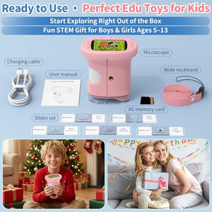 Kids Handheld Digital Microscope 1000X: Science Gift Kit STEM Toy Ages 5-13 - color: Pink