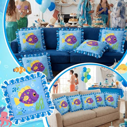 Chunful 6 Sets Under the Sea Tied Pillow Craft Kit DIY Underwater Animals Pillow Craft Gifts with Fish Seaweed for Summer Ocean Theme Home Decor VBS Favors - style: Under the Sea