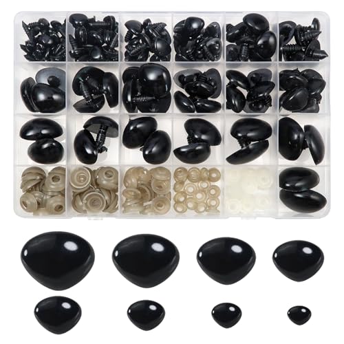 TOAOB 114pcs Black Safety Noses for Amigurumis Plastic Animal Safety Noses - color: Black