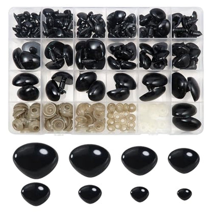 TOAOB 114pcs Black Safety Noses for Amigurumis Plastic Animal Safety Noses - color: Black
