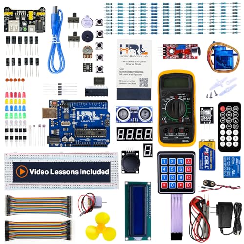 Horizon Uno Electronics Starter Kit with Video Lessons – Arduino-Compatible Board, Sensors, LEDs, Servos & More – Learn Electronics & Coding for Beginners