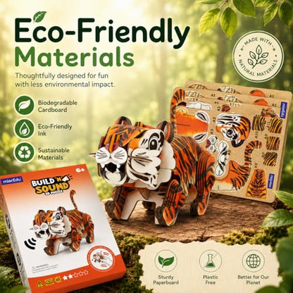MierEdu Build 'N' Sound 3D Puzzle for Kids, Animal Puzzle with Sound Module, Educational STEM Craft Kit, FSC Paper Model Building Toy Gift for Ages 6+ - color: Tiger