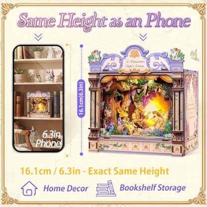 CUTEBEE DIY Miniature House Kit, 3D Wooden Puzzle for Adults, Book Nook Shelf Insert, Shakespeare Literary Gift, Enchanted Forest Miniature Theater Desktop Decor (A Midsummer Night's Dream)