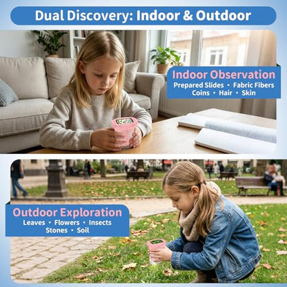 Kids Handheld Digital Microscope 1000X: Science Gift Kit STEM Toy Ages 5-13 - color: Pink