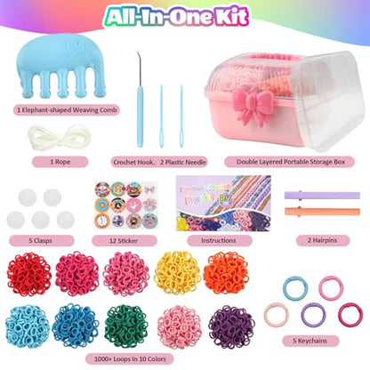 Kinizeder Bracelet Making Kit, Arts and Crafts for Girls Ages 8-12, Weaving Bands DIY Toys for Friendship Birthday Gifts for Kids 6, 7, 9, 10, 11, 13, Rubber Band Bracelet kit with 1000+ Bands