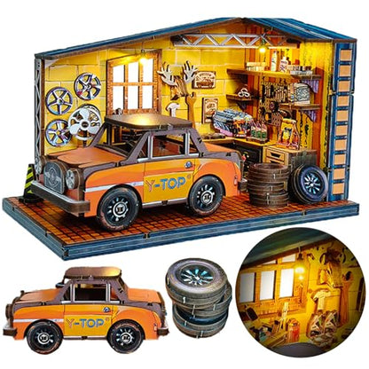 DIY Miniature House Kit Dollhouse Kit for Adults to Build Mini Garage - color: Dream Repair Factory