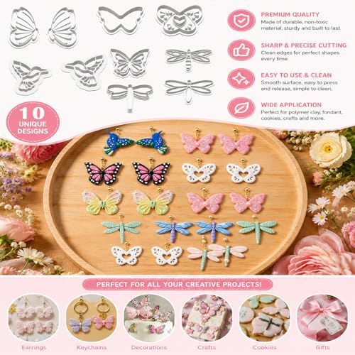 10PCS Butterfly Dragonfly Hummingbird Clay Cutters for Jewelry - color: Butterfly & Dragonfly