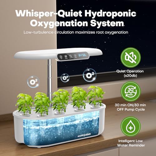 Ahopegarden Hydroponics Growing System with 12 Pods, Indoor Garden Kit with LED Grow Light & LCD Temp Humidity Display, Smart Quiet Pump Planter for Herbs, Lettuce, Vegetables, Kitchen Garden Use