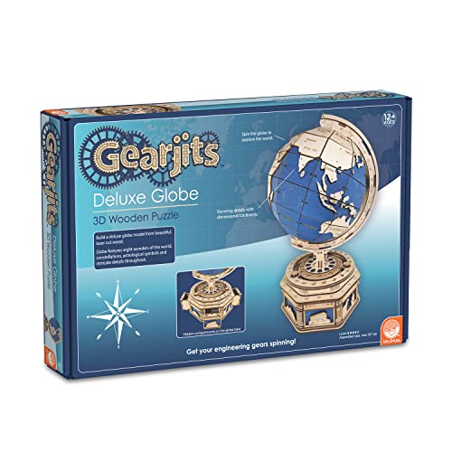 MindWare Gearjits: Globe – Wooden 3D Building Puzzle for Teens & Adults – DIY Construction Model – Fun for Parents Too! – Great STEAM Gifts for Ages 12+