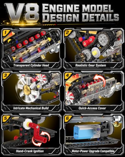 V8 Engine Model Kit, Working Engine Set with Motor for Adults Boys