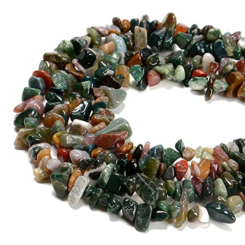 5-8mm Natural Indian Agate Gemstone Chips Healing Gravel Bracelets Necklace Kit Irregular Tumble Stone Beads DIY Crafts Design Jewelry Making 32" - color: Indian Agate
