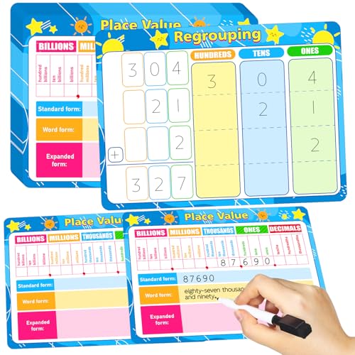 18Pcs Place Value Chart Dry Erase Flash Cards Math Manipulatives for Kids - style: Classic Place Value Charts