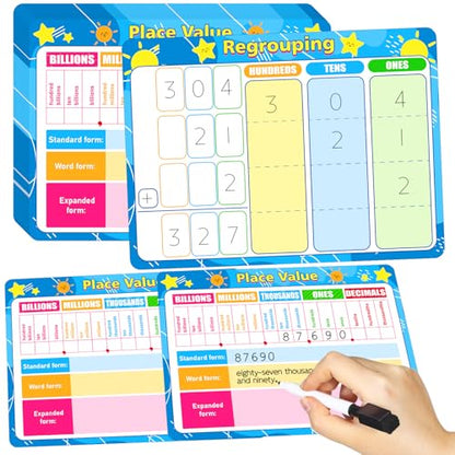 18Pcs Place Value Chart Dry Erase Flash Cards Math Manipulatives for Kids - style: Classic Place Value Charts