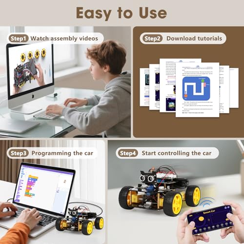 ACEBOTT Robotics Kit for Kids Ages 8-12 12-16, Smart Robot Car Kit Compatible with Arduino & Scratch, STEM Toys Coding Robot Kit with App Control, STEM Gifts for Kids and Teens - color: A-yellow