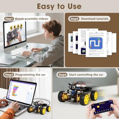 ACEBOTT Robotics Kit for Kids Ages 8-12 12-16, Smart Robot Car Kit Compatible with Arduino & Scratch, STEM Toys Coding Robot Kit with App Control, STEM Gifts for Kids and Teens - color: A-yellow
