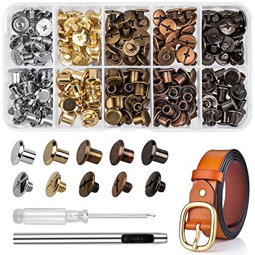 Siziviki 100 Sets Chicago Screws for Leather Crafting, 5 Colors 7/20 Inch - color: 5 Colors