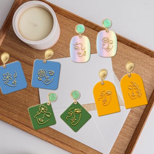 CHGCRAFT Floral Abstract Human Face Clay Texture Mat Clay Face Modeling Pattern Pad Texture Sheets for Polymer Clay Making Earrings Jewelry, 4x2.6inch - style: Floral Abstract Human Face