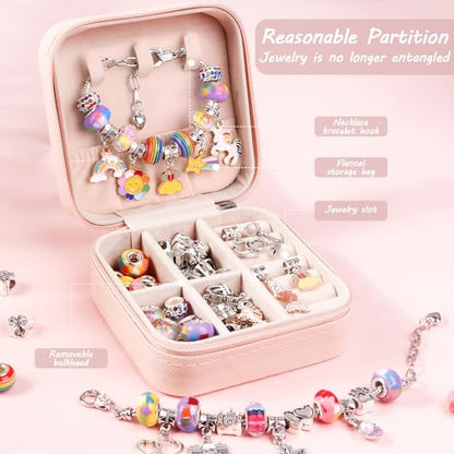 UFU Charm Bracelet Making Kit, Jewelry Making Kit Craft Gift for Girls 5 6 7 8-12, A Sweet Birthday Gift to Inspire Imagination & Creativity, with Portable Jewelry Box - color: A-Rainbow