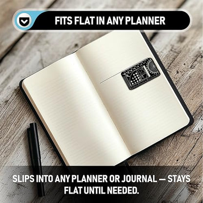 Pocket Journal Stencil - Stainless Steel Metal Bookmark with Circle Template, Ruler Conversion, Protractor & Golden Ratio - Planner Accessories for Journaling, Bible Study, Sketching & Notes