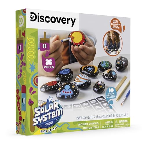 Discovery™ Solar System Studio Rock Art Kit, 35-Piece Space Craft Painting Set, Paint and Decorate Galaxy Rocks with Stencils, STEM Art Kit for Kids Ages 6+