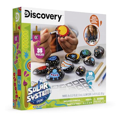 Discovery™ Solar System Studio Rock Art Kit, 35-Piece Space Craft Painting Set, Paint and Decorate Galaxy Rocks with Stencils, STEM Art Kit for Kids Ages 6+
