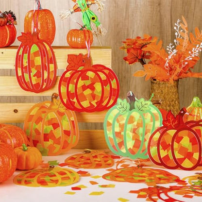 DoubleFill 48 Pcs Fall Pumpkin Suncatchers Craft DIY Stained Glass Pumpkin - style: Pumpkin