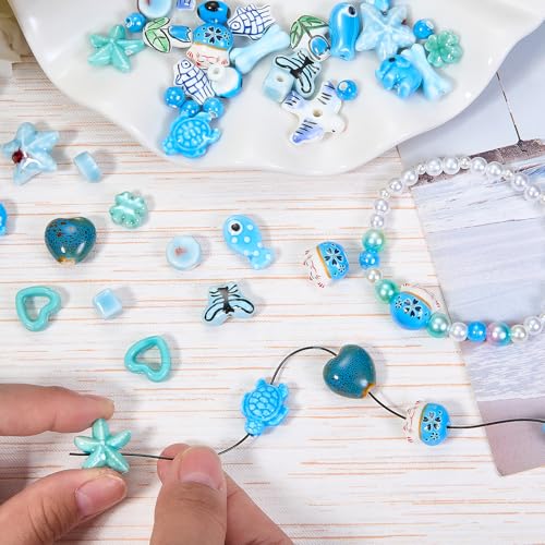 Blue Ceramic Beads for Jewelry Making, 50Pcs - color: Deep Sky Blue