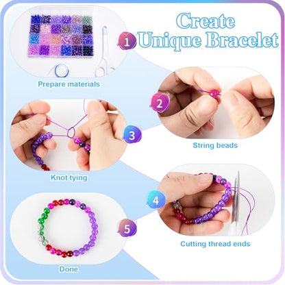 XSEINO About 7200pcs 144 Colors 6mm Crackle Glass Beads Bracelet Making Kit - color: All 6 Series