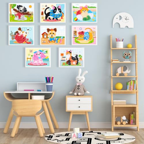 Lonfliness 8 Pcs Dog Cat Poke in Craft Kits for Kids Mess Free DIY Art - style: Dog Cat