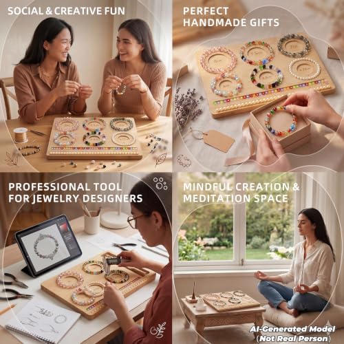 YCGY Premium Bamboo Bead Board for Jewelry Making, DIY Bracelet Beading Board with Compartments for Bracelet & Necklace Crafting and More