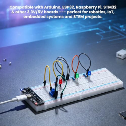 380 PCS Electronics Starter Kit with 830-Point Breadboard, USB Power Supply Module, Breadboard Kit Compatible with Arduino, ESP32, Raspberry Pi & STM32