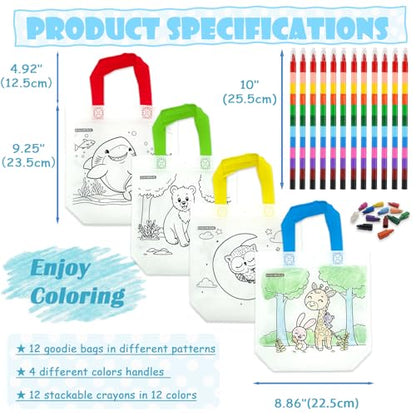 HahaMagic 12 Coloring Goodie Bags with 12 Crayons(12-in-1) - style: 12 Goodie Bags+12 crayons (12 colors)