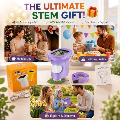 Kids Microscope, 4K 1000X, 2.4" Screen, STEM Toy Ages 4-8, Violet - color: Lavendel
