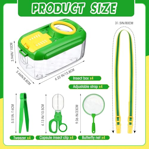 Halloscume 4 Sets Bug Catcher for Kids Insect Catching Kit, Green - color: Green